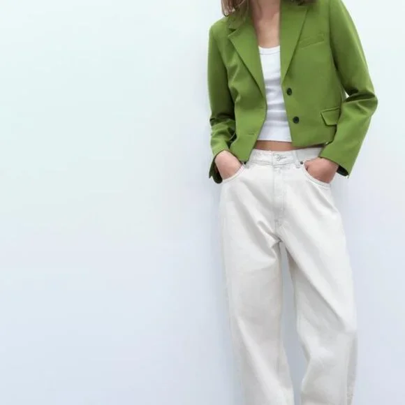 NWT Green Blazer FELT TEXTURE MULTI-POCKET BLAZER Size XS Color Lawn - Picture 4 of 12